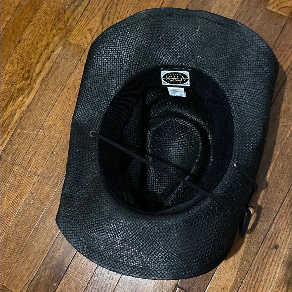 Scala Black Straw Cowboy Hat with Sun Concho